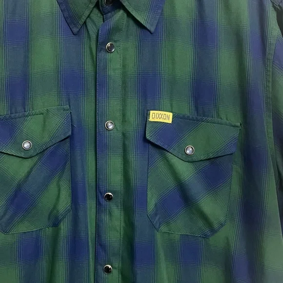 Dixxon Tahoe Men's short sleeve Green and Blue Plaid Shirt - Picture 2 of 3
